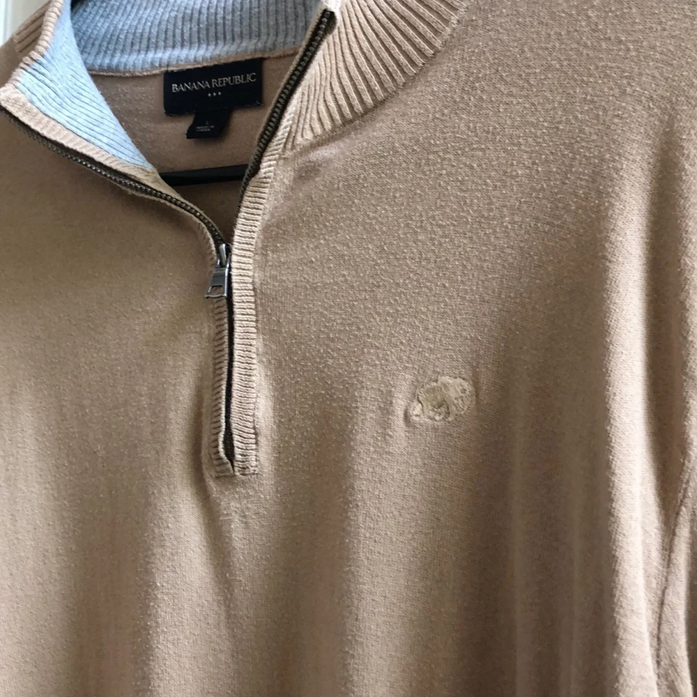 Banana Republic 1/4 Zip Men's Sweater Tan Beige Pullover Cotton Mock Neck SIze L